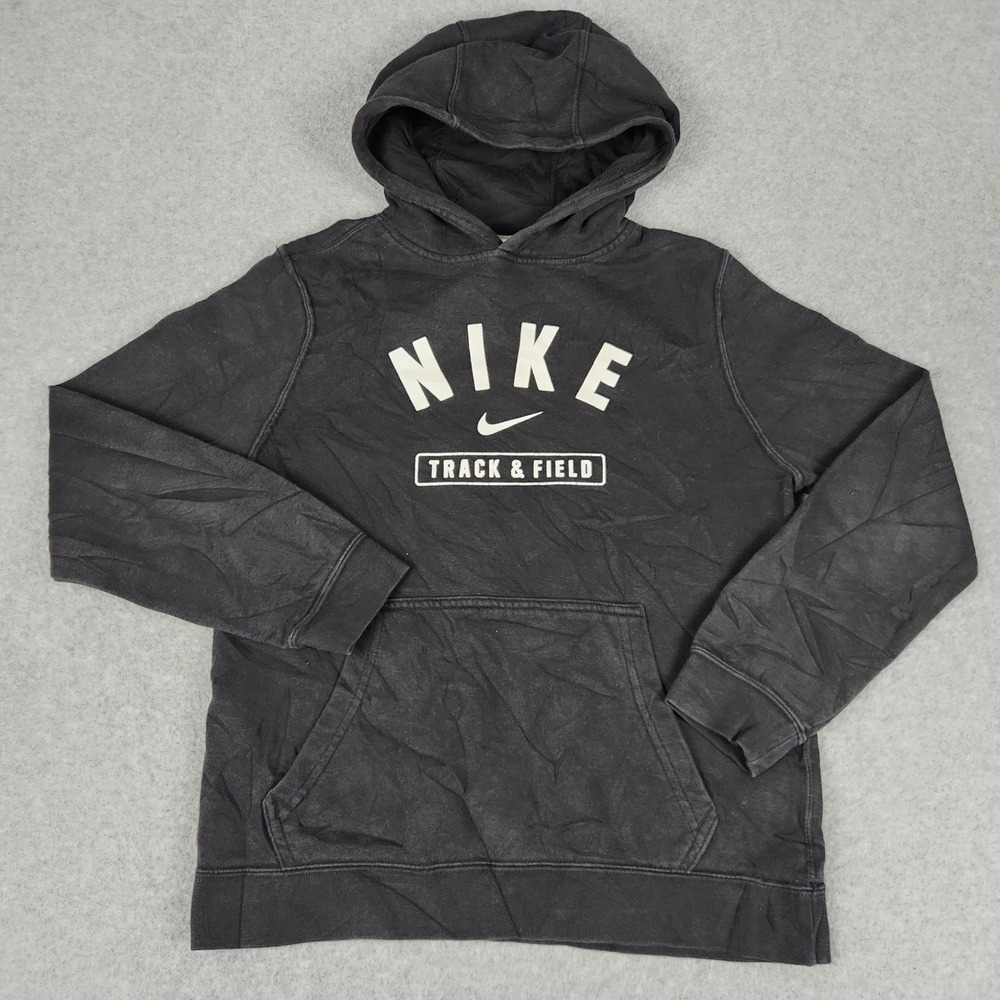 Nike Hoodie Kids L Black Track & Field Graphic Fleece Lined Spell Out Sweatshirt